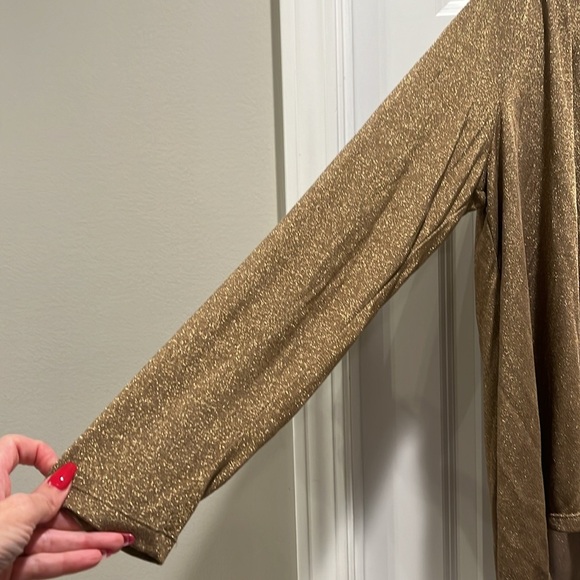 Lauren Ralph Lauren Gold Metallic Shimmer Open Front Cardigan Large shawl - Picture 5 of 9